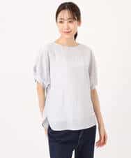 FKBGD45160 MK MICHEL KLEIN(MK ミッシェルクラン) シアーチェック柄タックスリーブブラウス/洗える ライトグレー