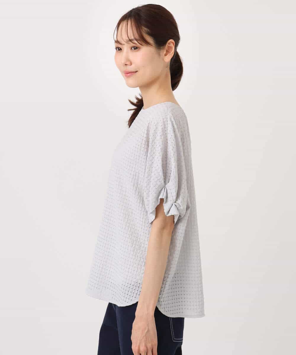 FKBGD45160 MK MICHEL KLEIN(MK ミッシェルクラン) シアーチェック柄タックスリーブブラウス/洗える ライトグレー