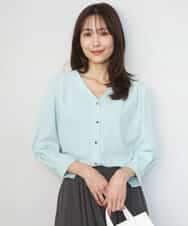 FKBGD46140 MK MICHEL KLEIN(MK ミッシェルクラン) Vネックサテンブラウス/洗える ミントブルー