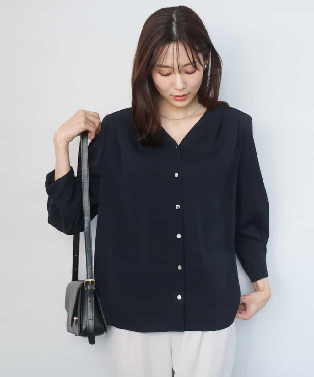 FKBGD46140 MK MICHEL KLEIN(MK ミッシェルクラン) Vネックサテンブラウス/洗える ミントブルー