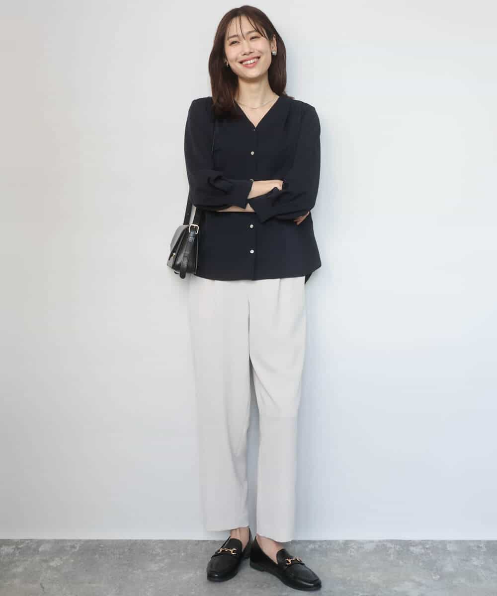 FKBGD46140 MK MICHEL KLEIN(MK ミッシェルクラン) Vネックサテンブラウス/洗える ミントブルー