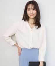 FKBGD46140 MK MICHEL KLEIN(MK ミッシェルクラン) Vネックサテンブラウス/洗える ミントブルー