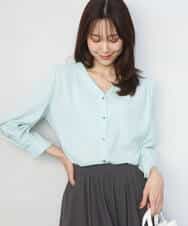 FKBGD46140 MK MICHEL KLEIN(MK ミッシェルクラン) Vネックサテンブラウス/洗える ミントブルー