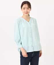 FKBGD46140 MK MICHEL KLEIN(MK ミッシェルクラン) Vネックサテンブラウス/洗える ミントブルー