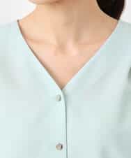 FKBGD46140 MK MICHEL KLEIN(MK ミッシェルクラン) Vネックサテンブラウス/洗える ミントブルー