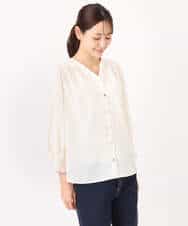 FKBGD46140 MK MICHEL KLEIN(MK ミッシェルクラン) Vネックサテンブラウス/洗える ミントブルー