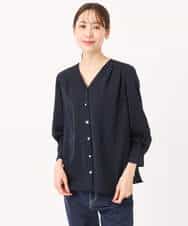 FKBGD46140 MK MICHEL KLEIN(MK ミッシェルクラン) Vネックサテンブラウス/洗える ミントブルー