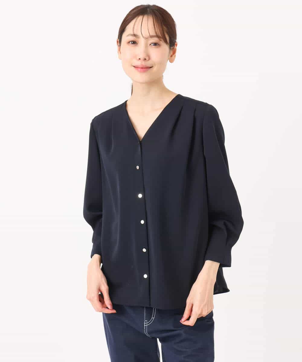 FKBGD46140 MK MICHEL KLEIN(MK ミッシェルクラン) Vネックサテンブラウス/洗える ミントブルー