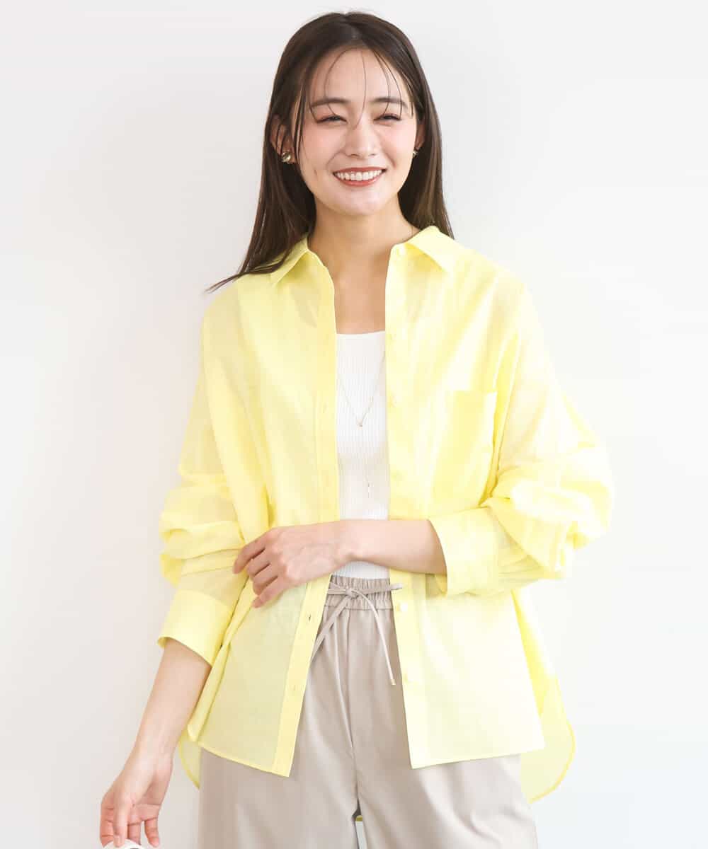 FKBGD47150 MK MICHEL KLEIN(MK ミッシェルクラン) [接触冷感/洗える]リネン混カラーシャツブラウス ライトイエロー