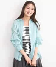 FKBGD47150 MK MICHEL KLEIN(MK ミッシェルクラン) [接触冷感/洗える]リネン混カラーシャツブラウス ライトターコイズ