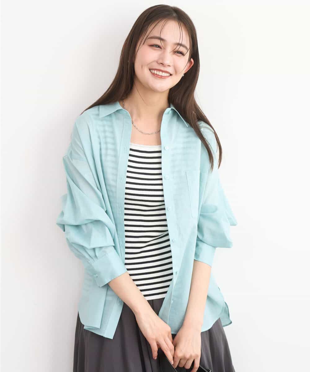 FKBGD47150 MK MICHEL KLEIN(MK ミッシェルクラン) [接触冷感/洗える]リネン混カラーシャツブラウス ライトターコイズ