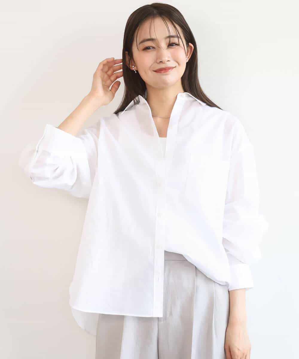 FKBGD47150 MK MICHEL KLEIN(MK ミッシェルクラン) [接触冷感/洗える]リネン混カラーシャツブラウス ブラウン