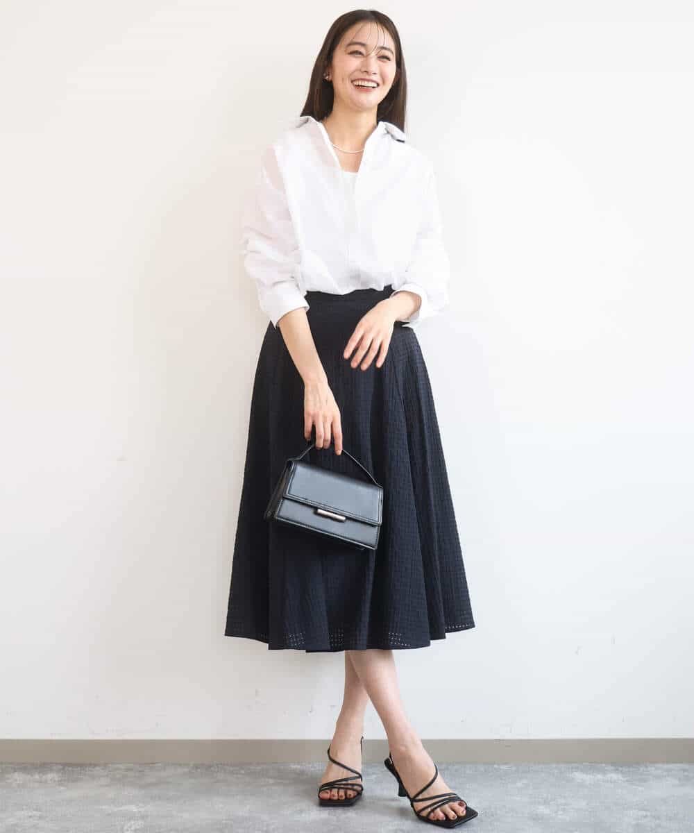 FKBGD47150 MK MICHEL KLEIN(MK ミッシェルクラン) [接触冷感/洗える]リネン混カラーシャツブラウス ブラウン