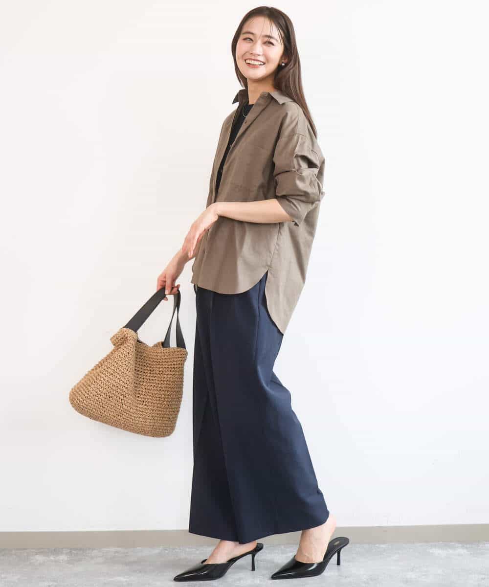 FKBGD47150 MK MICHEL KLEIN(MK ミッシェルクラン) [接触冷感/洗える]リネン混カラーシャツブラウス ブラウン