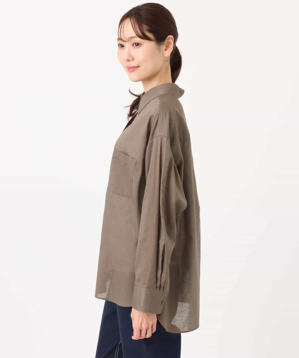 FKBGD47150 MK MICHEL KLEIN(MK ミッシェルクラン) [接触冷感/洗える]リネン混カラーシャツブラウス ブラウン