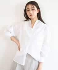 FKBGD47150 MK MICHEL KLEIN(MK ミッシェルクラン) [接触冷感/洗える]リネン混カラーシャツブラウス ホワイト