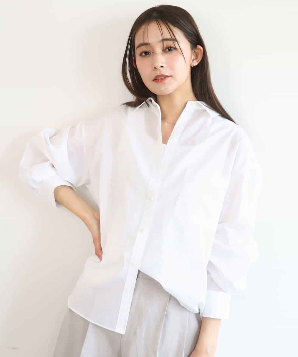 FKBGD47150 MK MICHEL KLEIN(MK ミッシェルクラン) [接触冷感/洗える]リネン混カラーシャツブラウス ホワイト