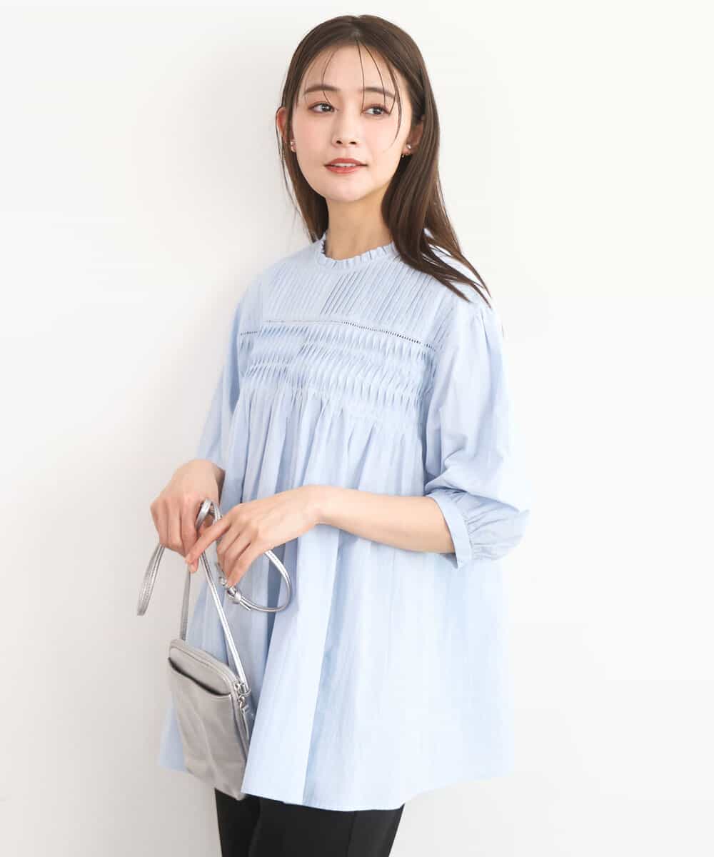 FKBGD48180 MK MICHEL KLEIN(MK ミッシェルクラン) コットンピンタックチュニックブラウス/洗える ライトブルー