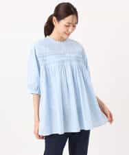 FKBGD48180 MK MICHEL KLEIN(MK ミッシェルクラン) コットンピンタックチュニックブラウス/洗える ライトブルー