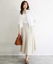 FKBGD50160 MK MICHEL KLEIN(MK ミッシェルクラン) [洗える]ストライプレース五分袖シャツブラウス ブルー