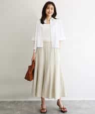 FKBGD50160 MK MICHEL KLEIN(MK ミッシェルクラン) [洗える]ストライプレース五分袖シャツブラウス ブルー