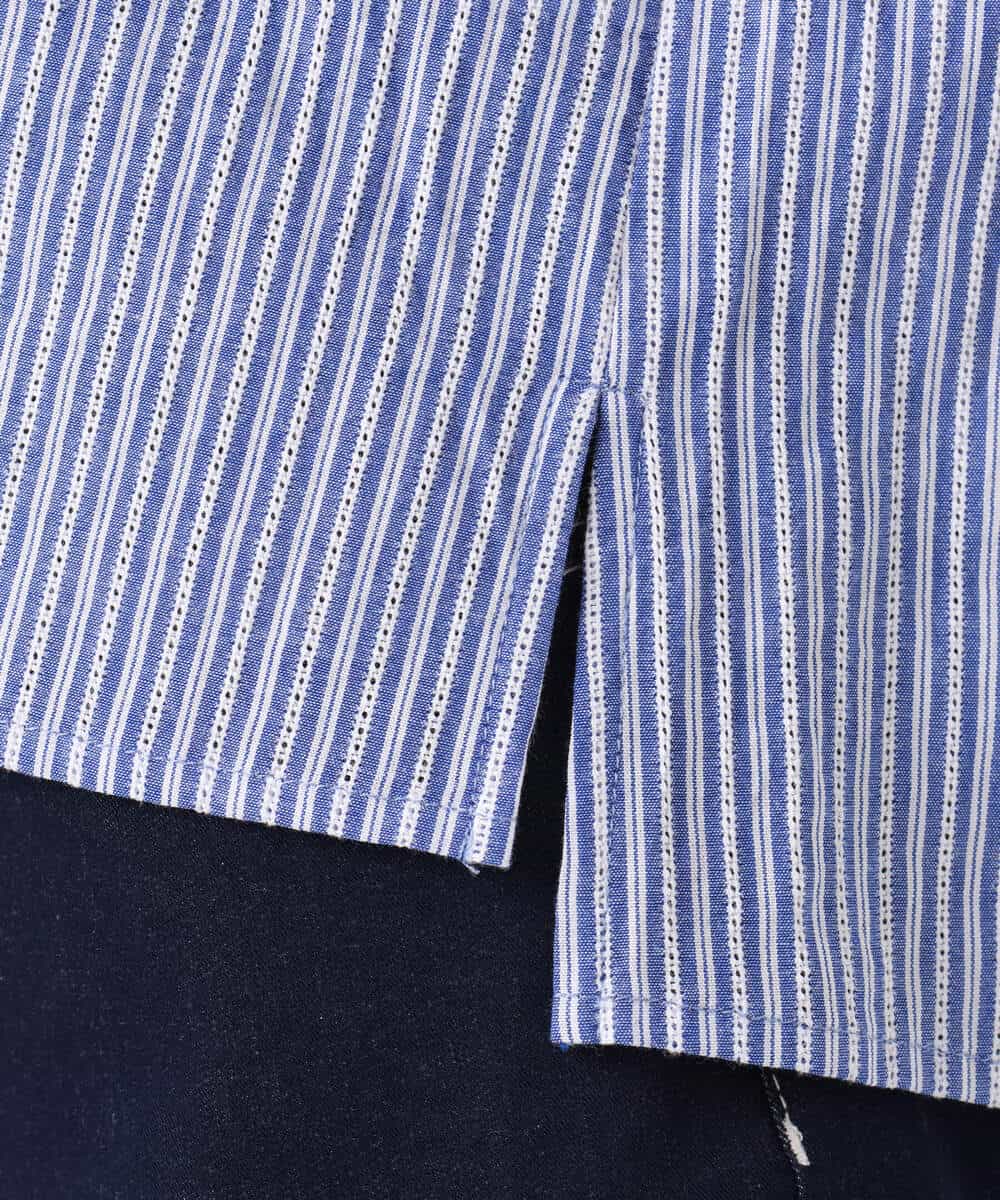 FKBGD50160 MK MICHEL KLEIN(MK ミッシェルクラン) [洗える]ストライプレース五分袖シャツブラウス ブルー