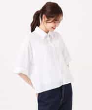 FKBGD50160 MK MICHEL KLEIN(MK ミッシェルクラン) [洗える]ストライプレース五分袖シャツブラウス ブルー