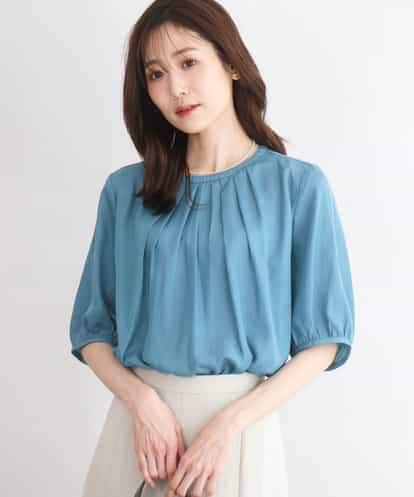 FKBGD53140 MK MICHEL KLEIN [UVカット/接触冷感/洗える]サテン フロントタックデザインブラウス