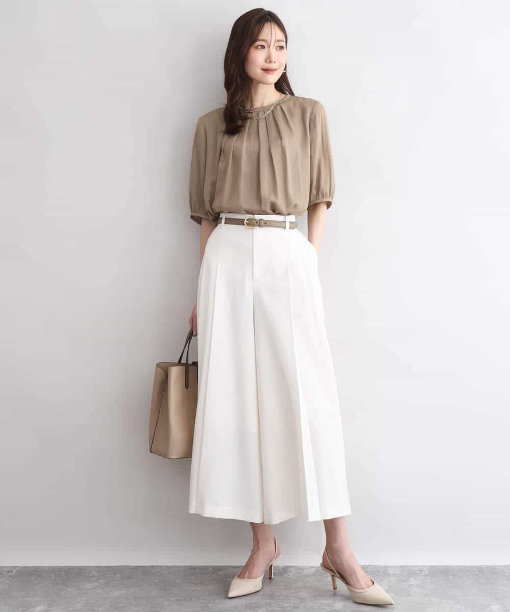 FKBGD53140 MK MICHEL KLEIN(MK ミッシェルクラン) [UVカット/接触冷感/洗える]サテン フロントタックデザインブラウス キャメル