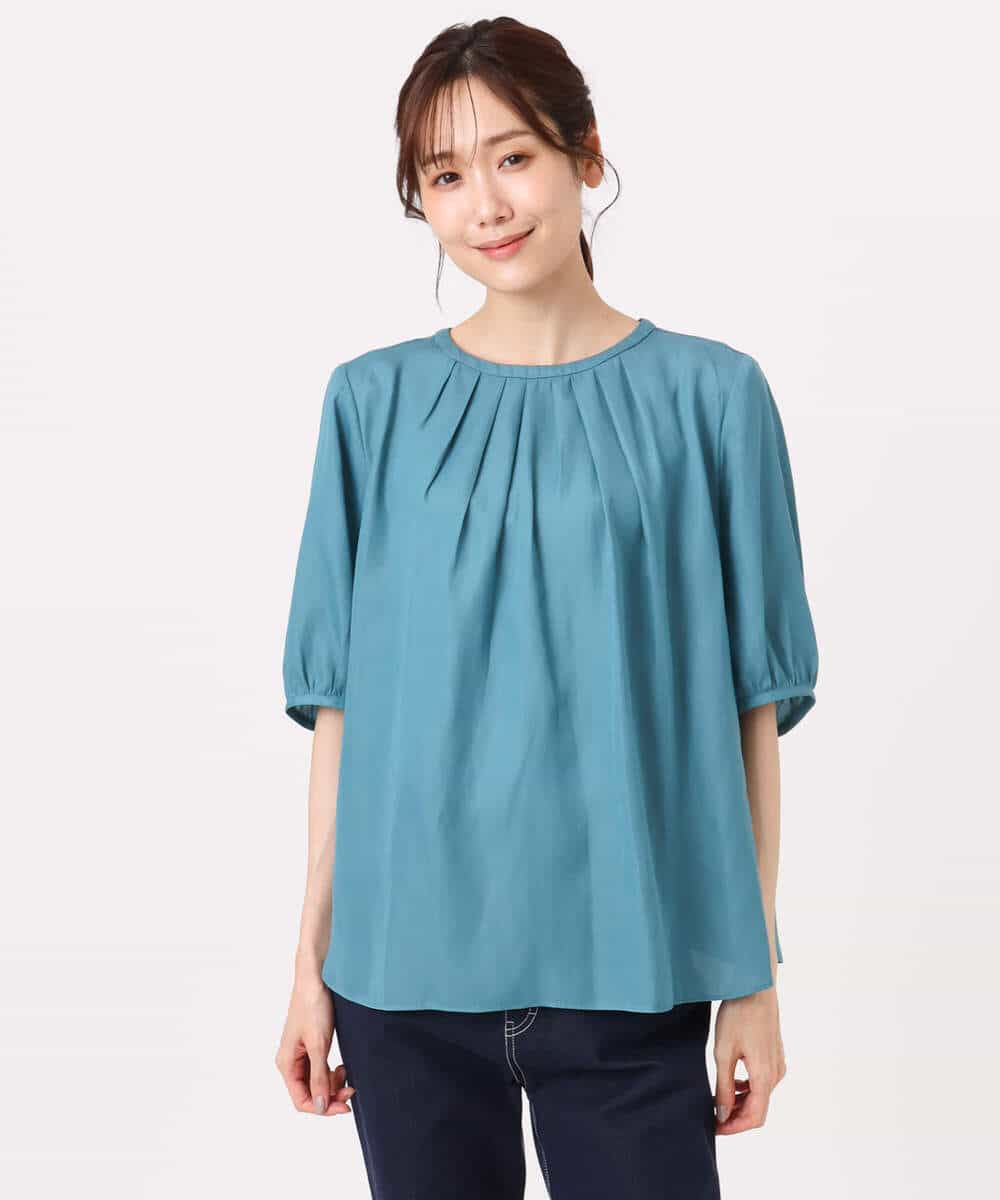 FKBGD53140 MK MICHEL KLEIN(MK ミッシェルクラン) [UVカット/接触冷感/洗える]サテン フロントタックデザインブラウス キャメル