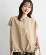 FKBGD54160 MK MICHEL KLEIN(MK ミッシェルクラン) [接触冷感/洗える]ドロストデザインバンドカラーブラウス キャメル