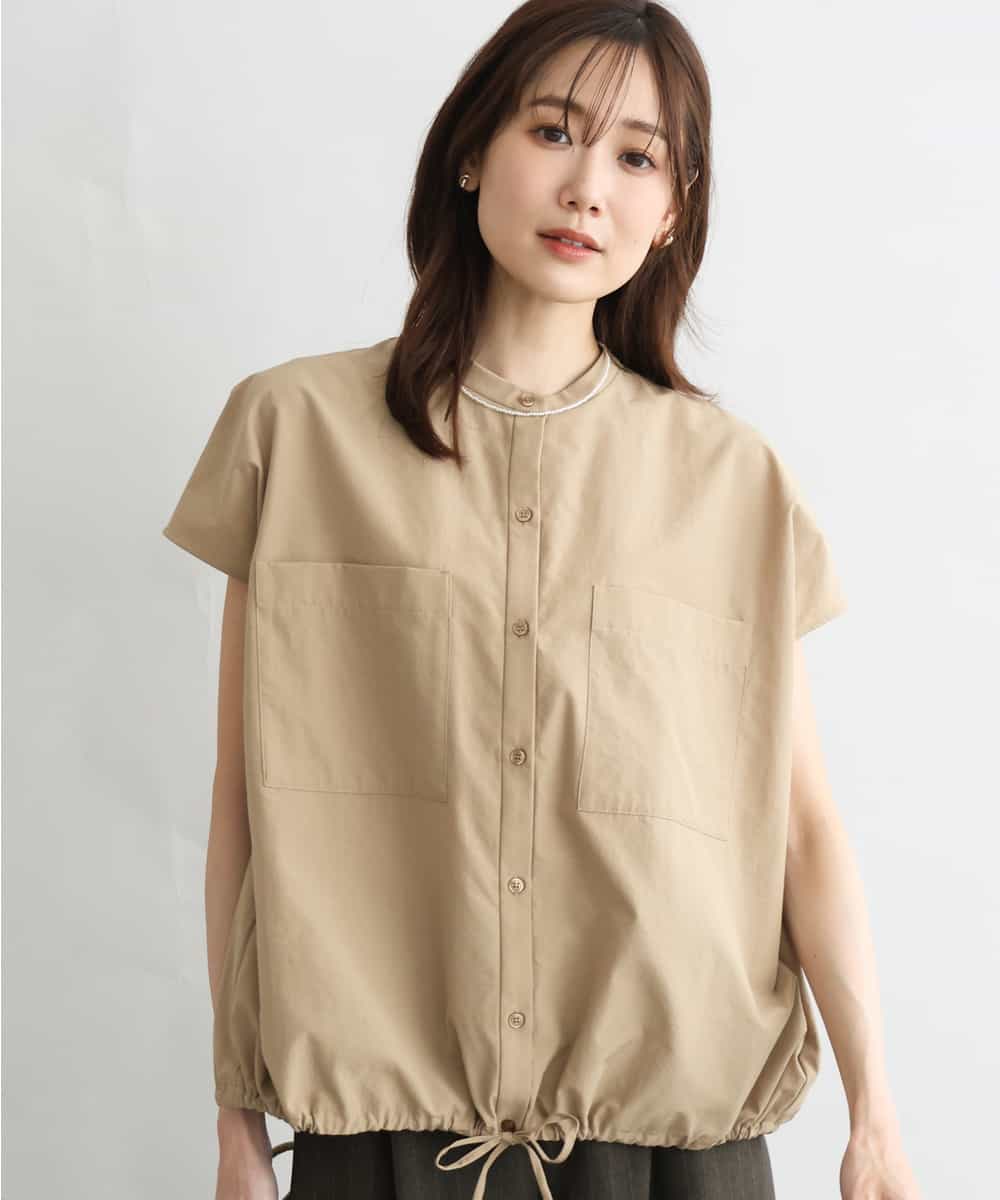 FKBGD54160 MK MICHEL KLEIN(MK ミッシェルクラン) [接触冷感/洗える]ドロストデザインバンドカラーブラウス キャメル
