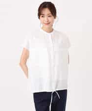 FKBGD54160 MK MICHEL KLEIN(MK ミッシェルクラン) [接触冷感/洗える]ドロストデザインバンドカラーブラウス キャメル