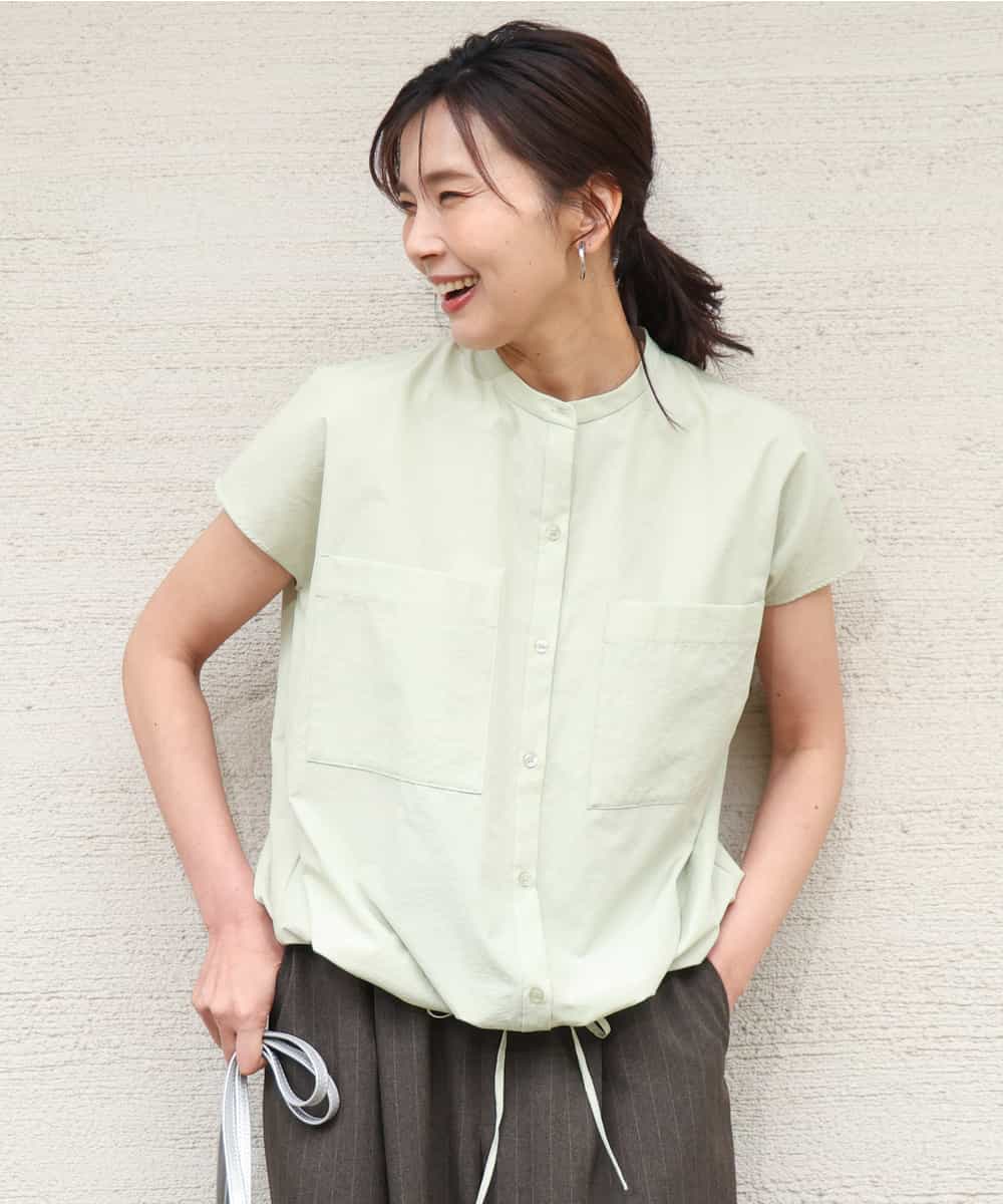 FKBGD54160 MK MICHEL KLEIN(MK ミッシェルクラン) [接触冷感/洗える]ドロストデザインバンドカラーブラウス キャメル