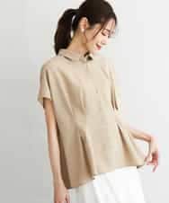FKBGD56160 MK MICHEL KLEIN(MK ミッシェルクラン) [洗える]リネンライクストレッチ ウエストタックデザイン衿付きブラウス ベージュ