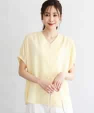 FKBGD58140 MK MICHEL KLEIN(MK ミッシェルクラン) [洗える]Vネックタックスリーブブラウス ライトイエロー