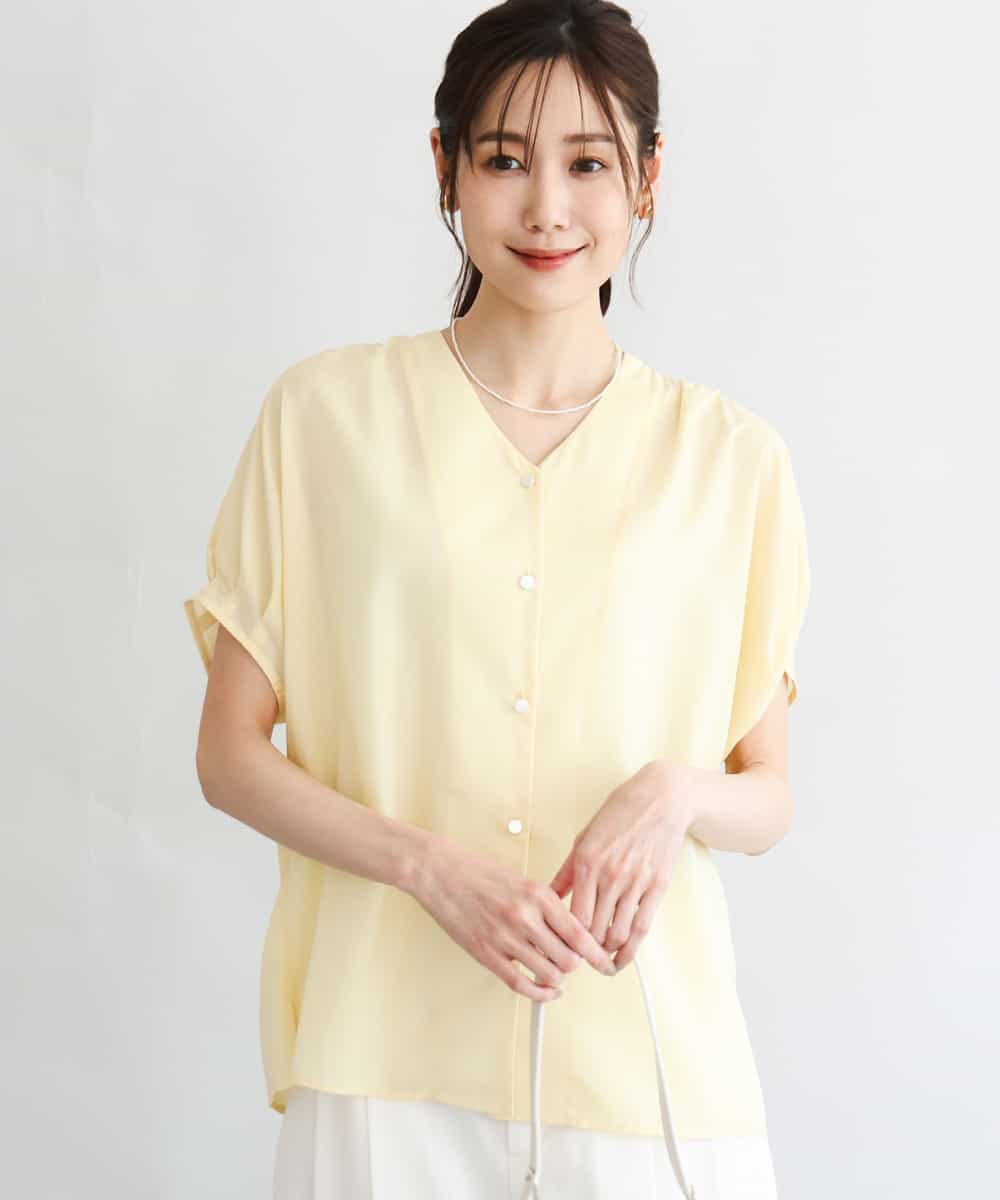 FKBGD58140 MK MICHEL KLEIN(MK ミッシェルクラン) [洗える]Vネックタックスリーブブラウス ライトイエロー