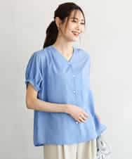 FKBGD58140 MK MICHEL KLEIN(MK ミッシェルクラン) [洗える]Vネックタックスリーブブラウス ライトブルー