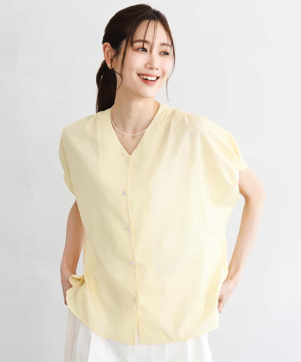 FKBGD58140 MK MICHEL KLEIN(MK ミッシェルクラン) [洗える]Vネックタックスリーブブラウス ダークグレー