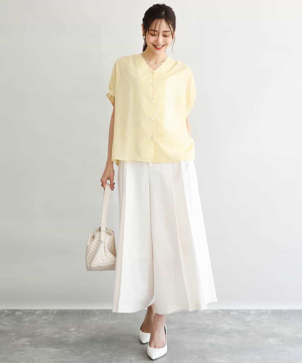 FKBGD58140 MK MICHEL KLEIN(MK ミッシェルクラン) [洗える]Vネックタックスリーブブラウス ダークグレー