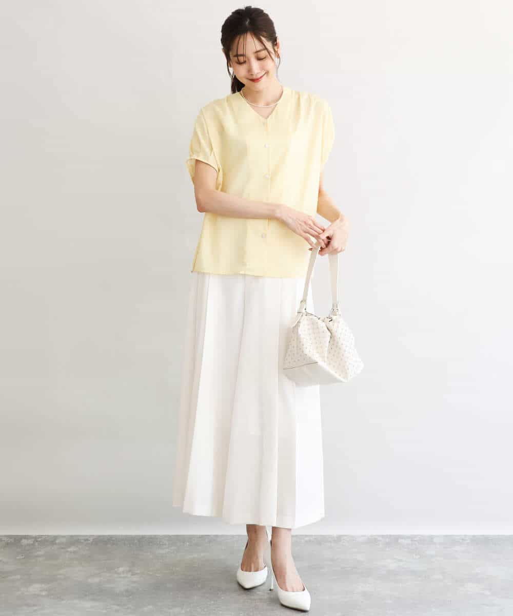 FKBGD58140 MK MICHEL KLEIN(MK ミッシェルクラン) [洗える]Vネックタックスリーブブラウス ダークグレー