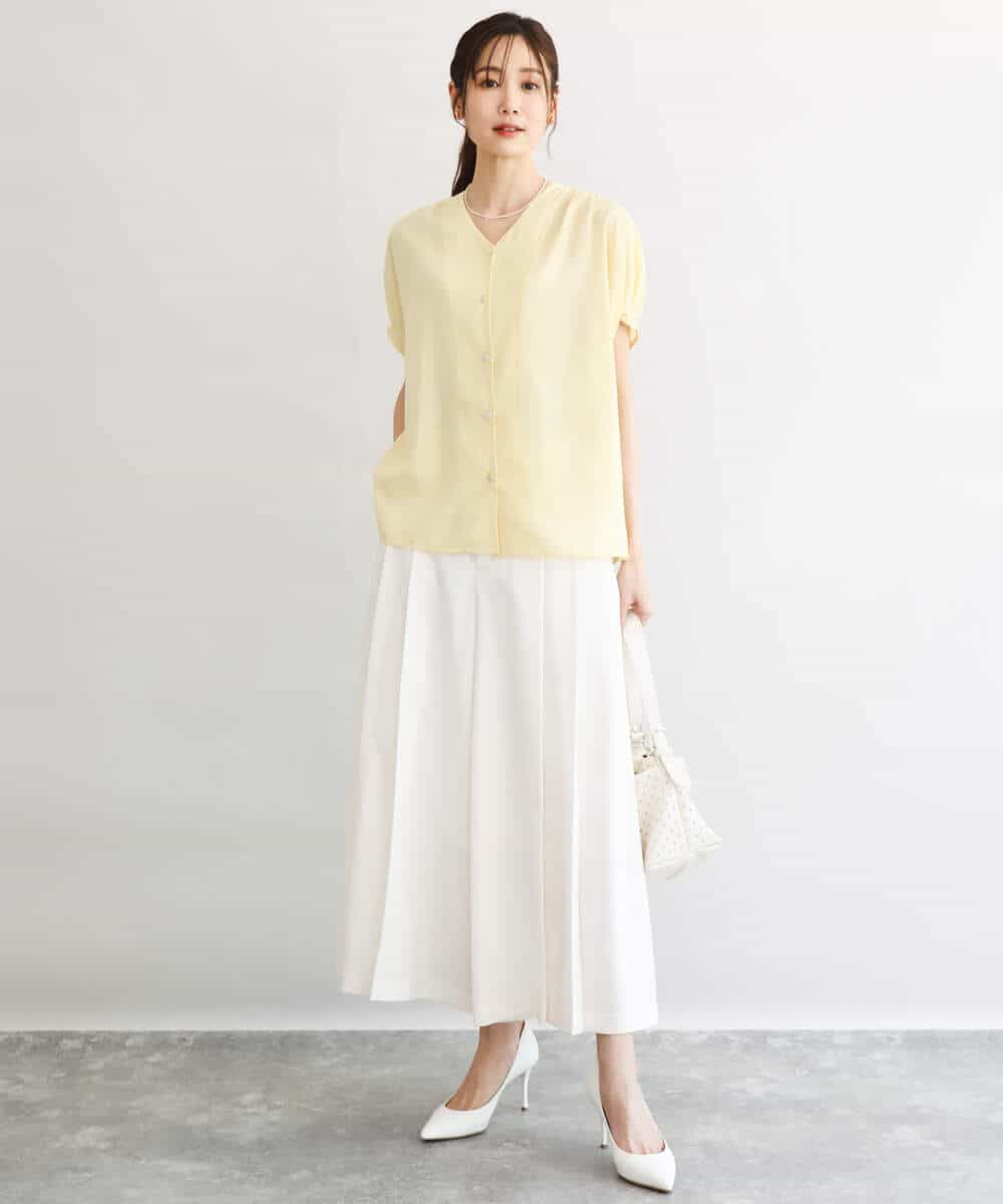 FKBGD58140 MK MICHEL KLEIN(MK ミッシェルクラン) [洗える]Vネックタックスリーブブラウス ダークグレー