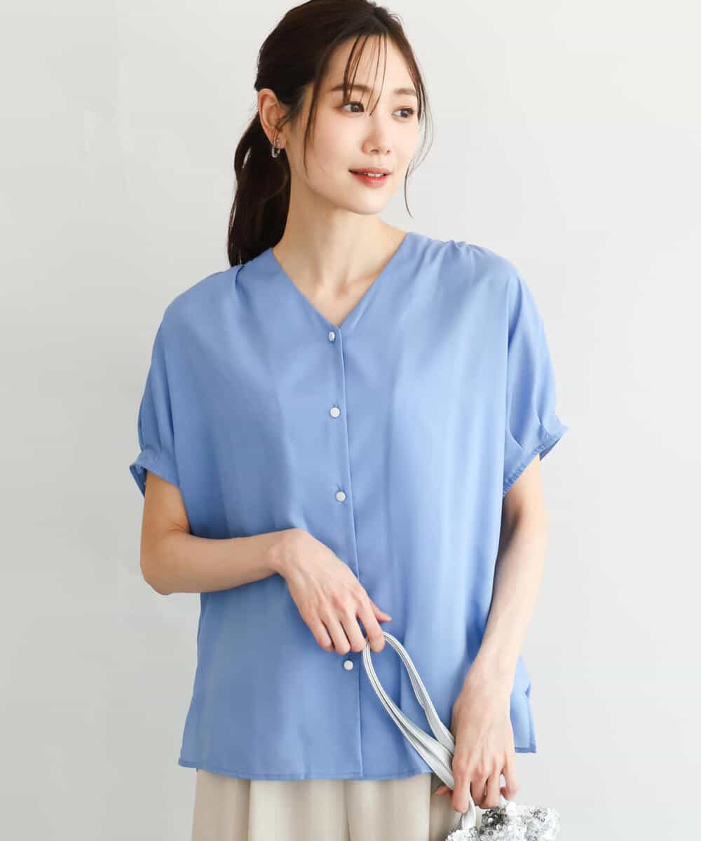 FKBGD58140 MK MICHEL KLEIN(MK ミッシェルクラン) [洗える]Vネックタックスリーブブラウス ダークグレー