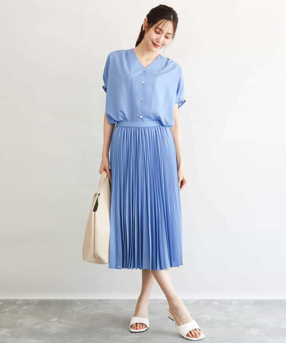 FKBGD58140 MK MICHEL KLEIN(MK ミッシェルクラン) [洗える]Vネックタックスリーブブラウス ダークグレー