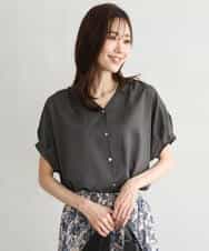 FKBGD58140 MK MICHEL KLEIN(MK ミッシェルクラン) [洗える]Vネックタックスリーブブラウス ダークグレー