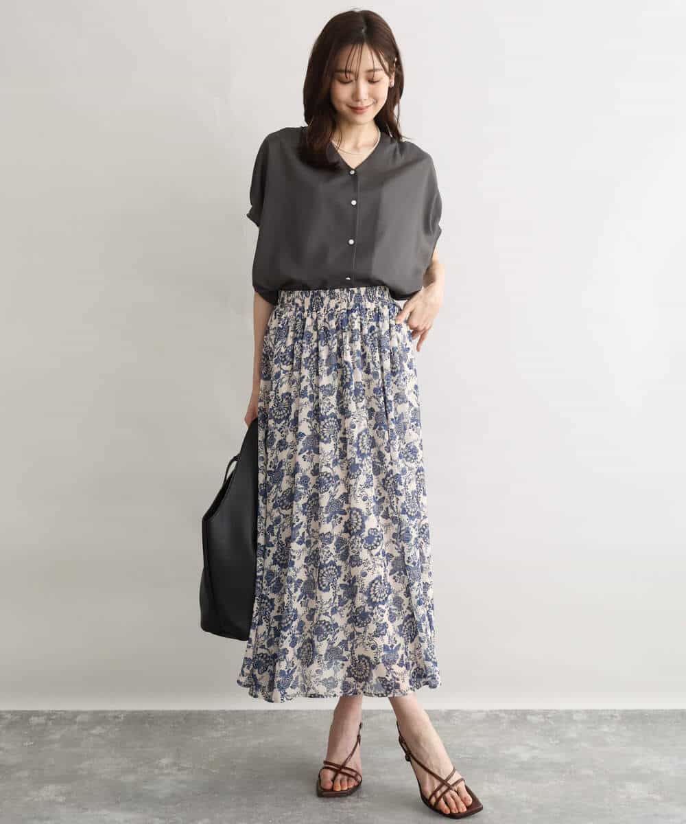 FKBGD58140 MK MICHEL KLEIN(MK ミッシェルクラン) [洗える]Vネックタックスリーブブラウス ダークグレー