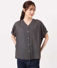 FKBGD58140 MK MICHEL KLEIN(MK ミッシェルクラン) [洗える]Vネックタックスリーブブラウス ダークグレー