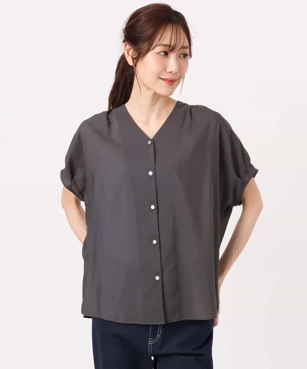 FKBGD58140 MK MICHEL KLEIN(MK ミッシェルクラン) [洗える]Vネックタックスリーブブラウス ダークグレー