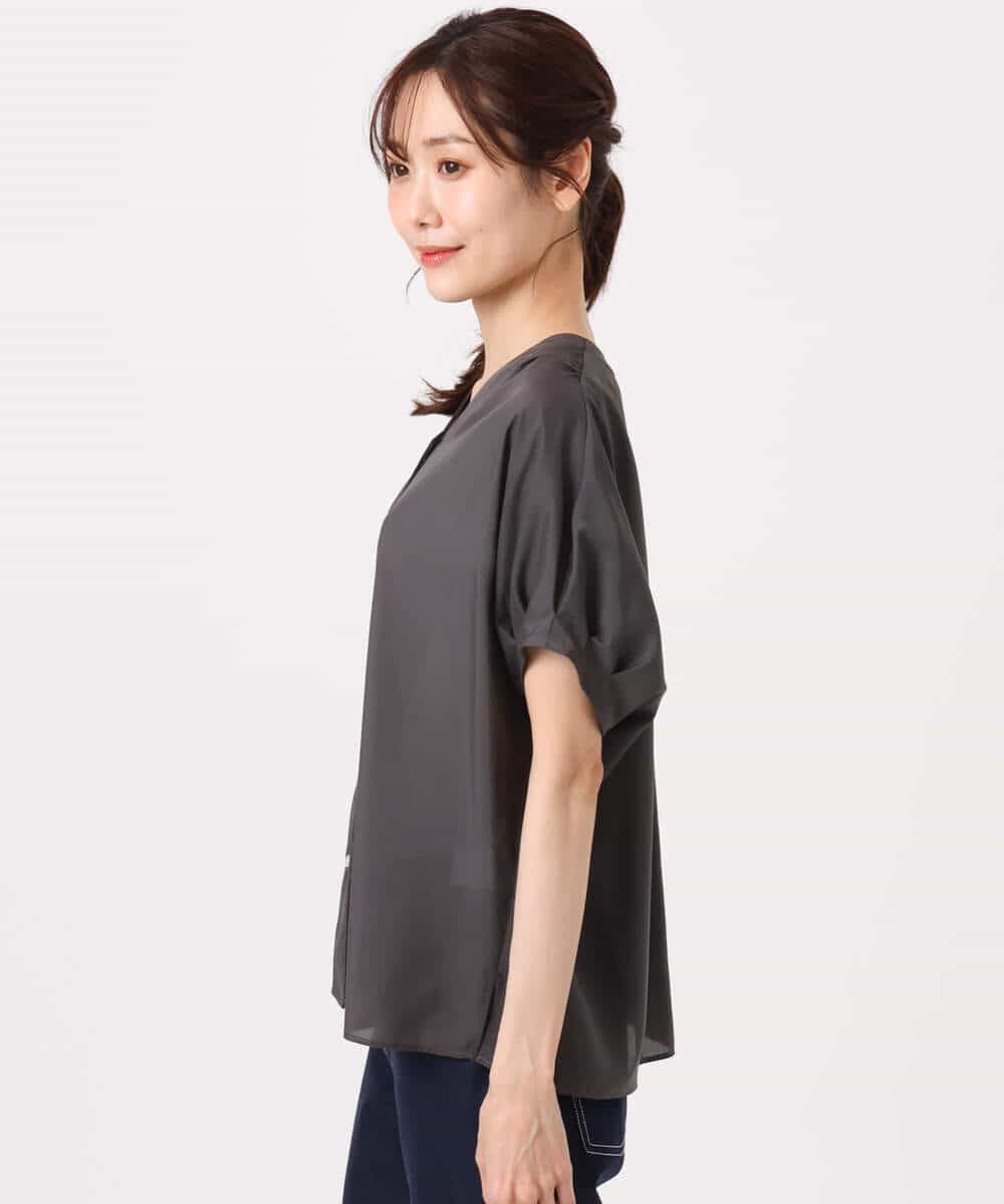 FKBGD58140 MK MICHEL KLEIN(MK ミッシェルクラン) [洗える]Vネックタックスリーブブラウス ダークグレー