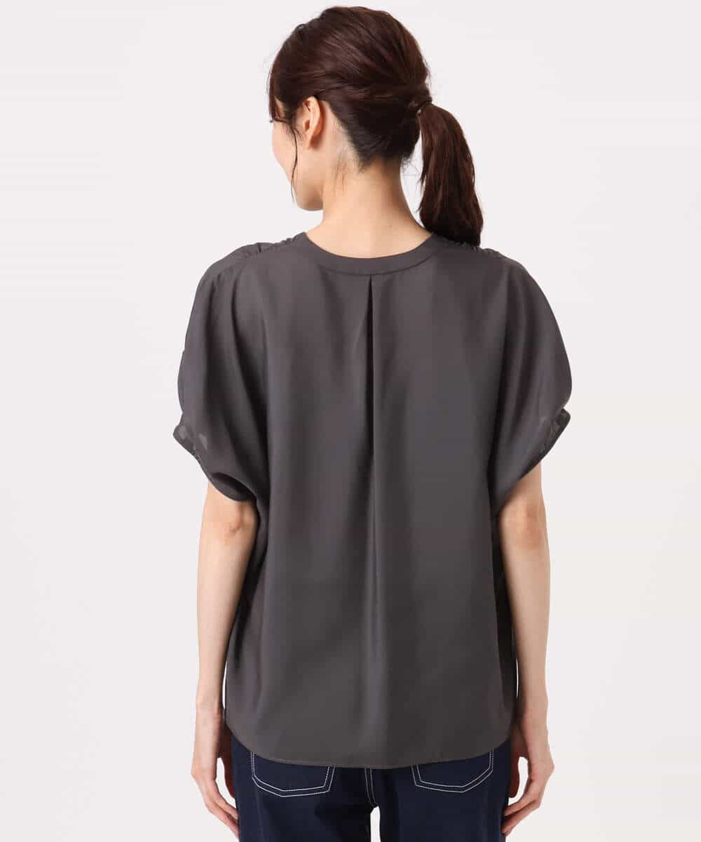 FKBGD58140 MK MICHEL KLEIN(MK ミッシェルクラン) [洗える]Vネックタックスリーブブラウス ダークグレー